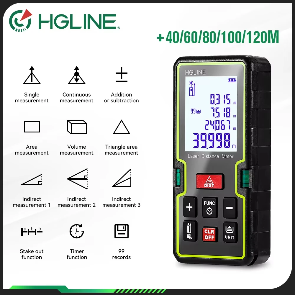 HGLINE Double Horizontal Bubble 40/60/80/100/120m Laser Rangefinder Laser Tape Measure IP40 Electronic Ruler Finder Measure Tool