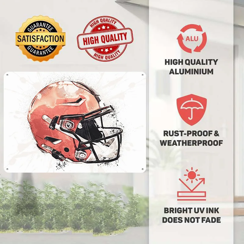 Cleveland Browns Helmet 3D Texture Printed Poster Custom Vintage Metal Tin Plate Sign for Wall Art Bedroom Decorations House