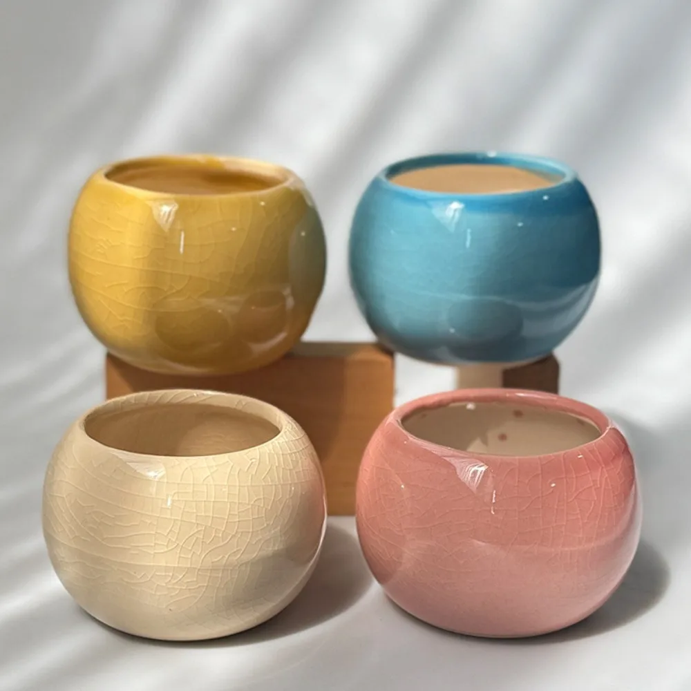 Succulent flower pot Ice crack Macaron cute special simple ceramic home desktop decoration meat green plant flower pot