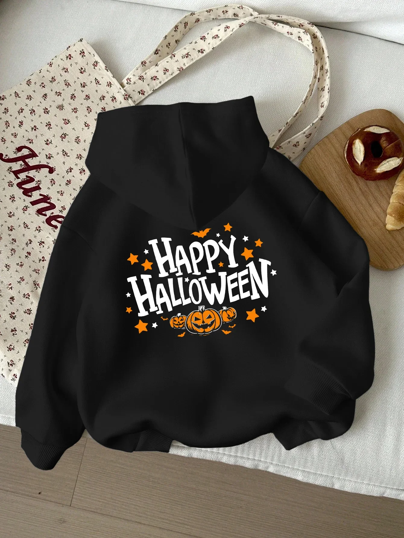 Kids Happy Halloween Graphic Hoodie Printed  Sweatshirt Boys Girls Pumpkin Spooky Season Casual Back Print Hooded Pullover Tops