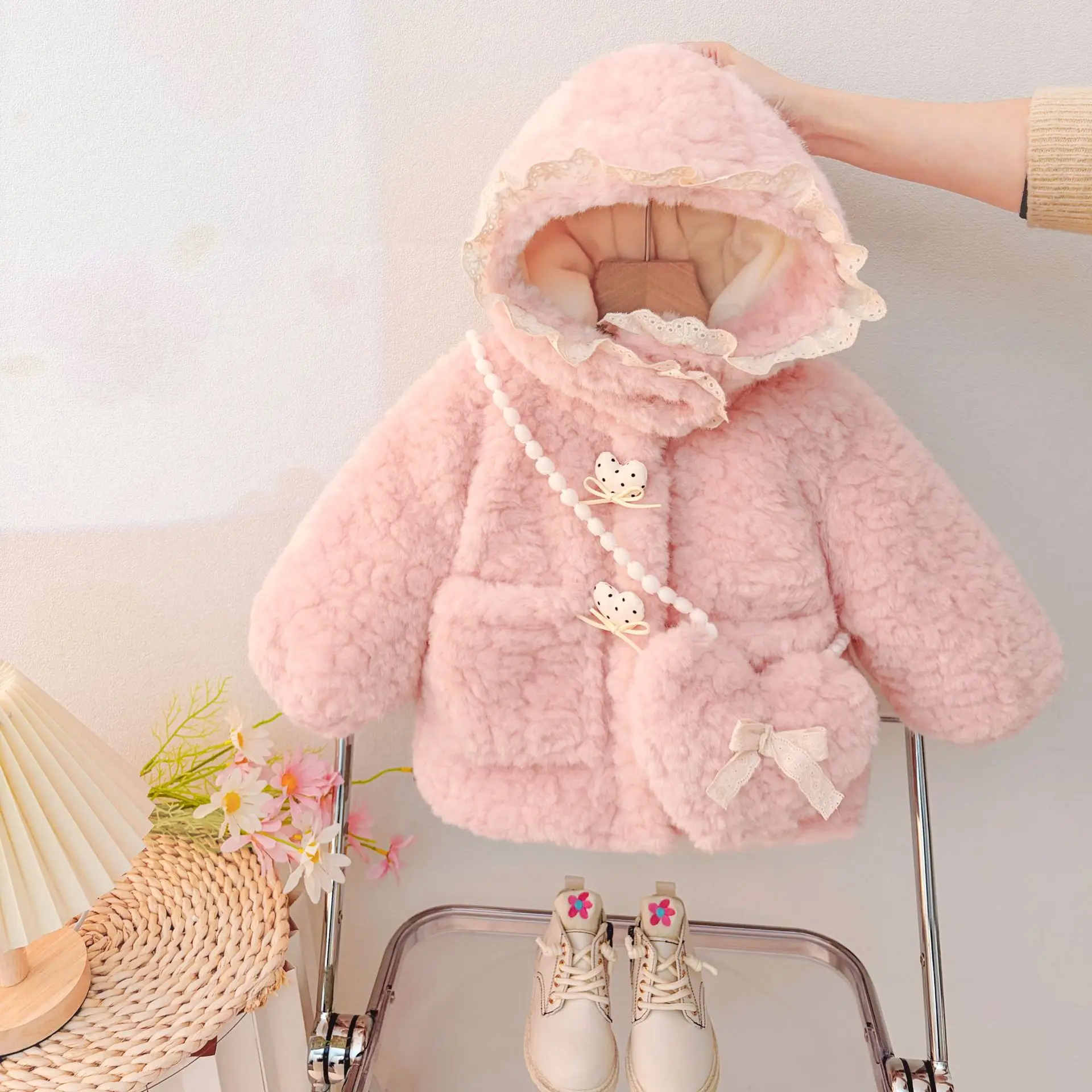 

Толстые бархатные пальто для девочек, зимние детские теплые меховые толстовки, куртки для малышей, милая одежда, детские пуховые топы, верхняя одежда, наряд для малышей