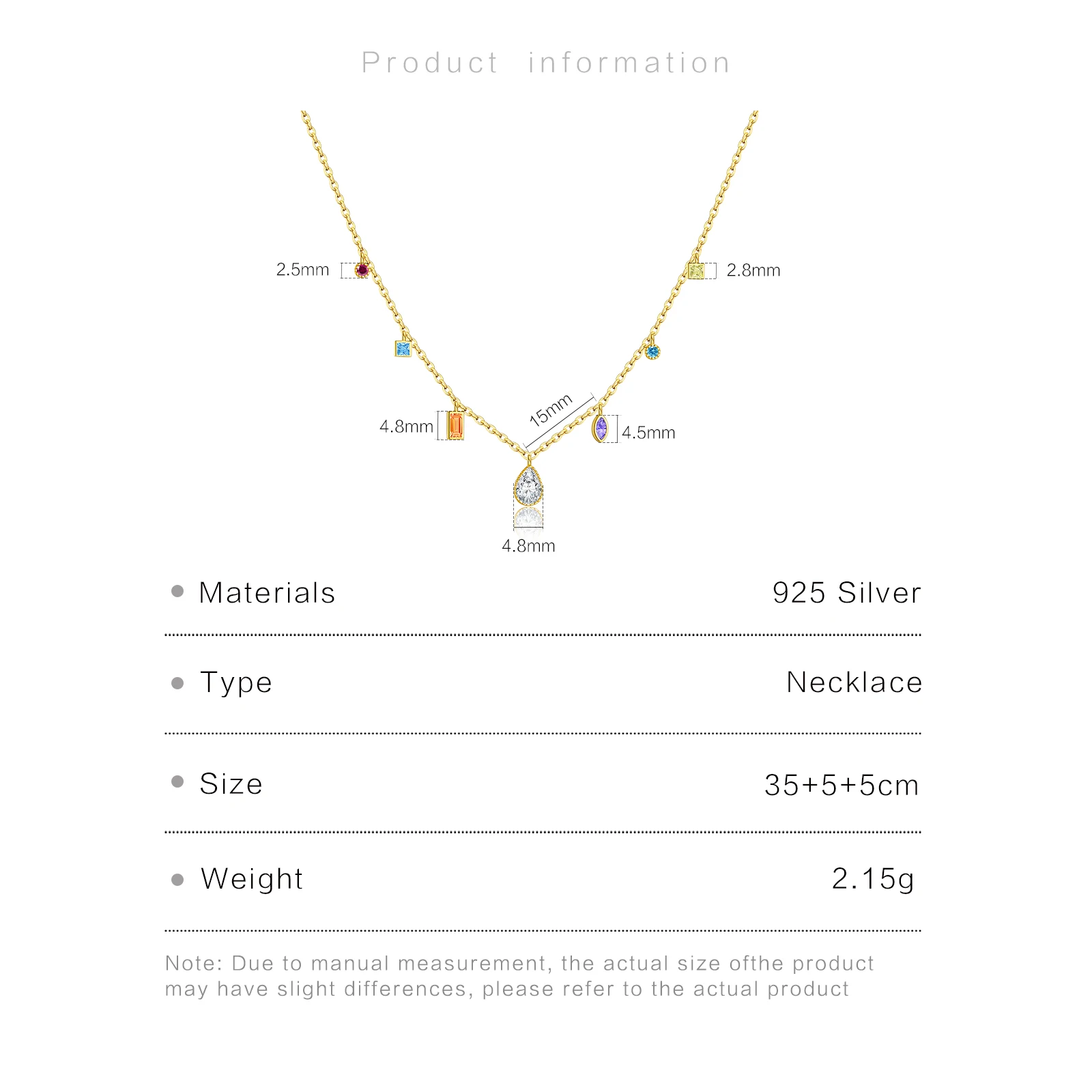 VEWANT 925 Sterling Silver Colorful Zircon Charm Long Chain Choker Necklace Luxury Jewelry Gift Trendy Fine Jewels