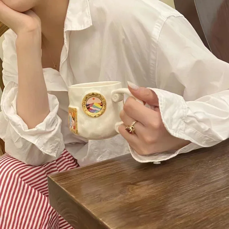 

Светильник Роскошная ретро ручная роспись масляная живопись стильная керамическая кружка Изысканная Скандинавская пара стаканчиков Американский дом молочный кофе чашка подарок