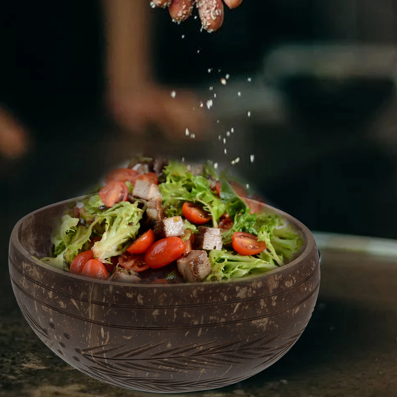 

1Pcs Coconut Shell Bowl Coffee Color for Kitchen Use Salad Rice Fruit Food Serving Household Tableware Decorative Gift
