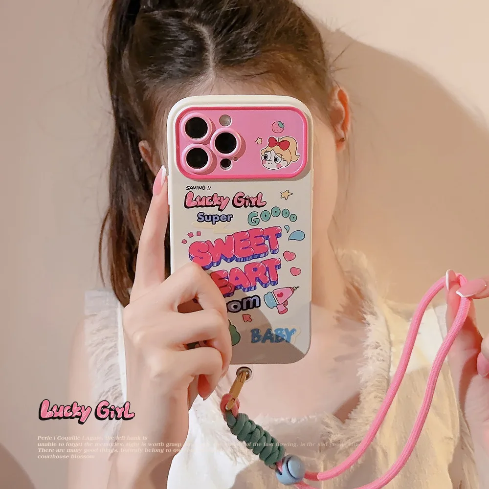 Cartoon Spleißen Cartoon Brief Telefon Fall für iPhone 16 15 14 12 13 11 Pro Max 7 8 Plus X XR XSMAX stoßfest Abdeckung mit Lanyard