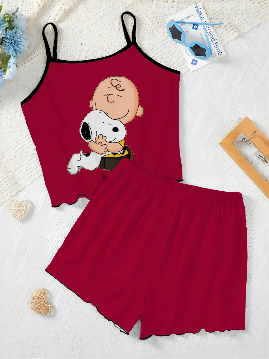 Set Woman 2 Pieces Chic and Elegant Women's Sets Slip Dress T-shirt Snoopy Top Pajama Skirt Short Suit Summer Clothes 2024 Home