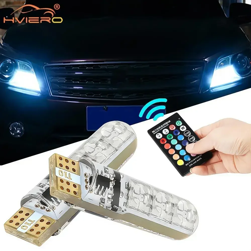 2Pcs T10 Waterproof W5W 5050 6SMD DC 12V Remotes Controller RGB 501 194 168 Festoon Dome Light Wedge Sides Car Atmosphere Bulbs