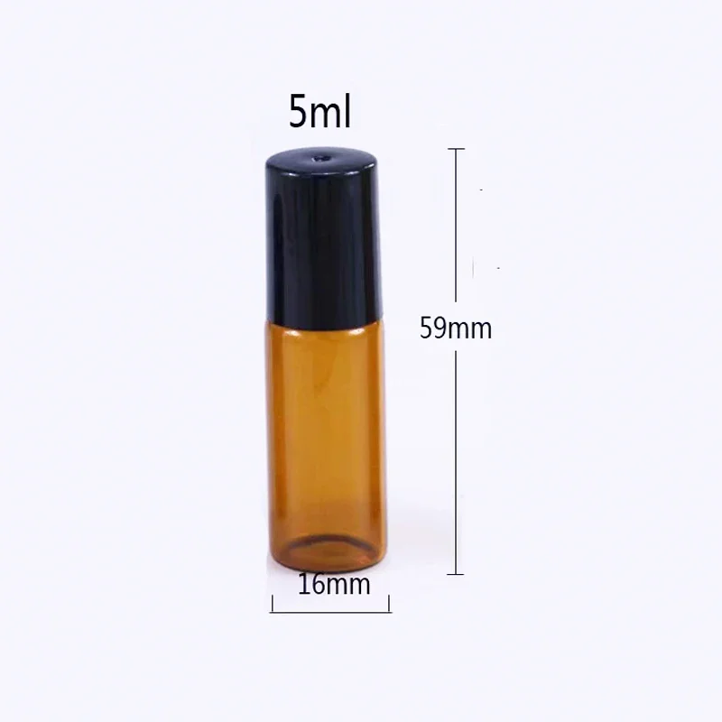 50PCS 5ml/10ml Glass Roll on Bottle Oil Vials with Roller Metal /Glass Ball Sample Test Essential Amber Stainless Steel Ball