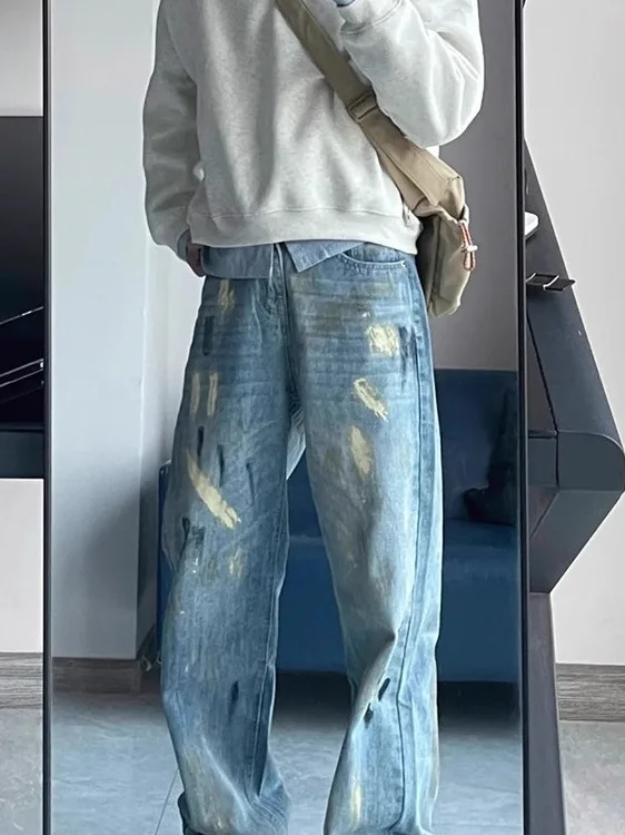 

Мужские джинсы American Fit Design: прямые, свободные, широкие, длинные брюки в стиле хип-хоп, потертые, крутые, повседневные