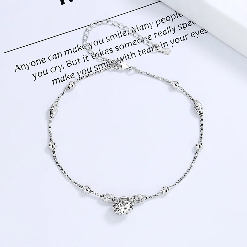 Trendy White Gold Plated Anklets for Women Foot Leg Chain Link Luck Ball Bracelet Beach Accessories Fashion Jewelry for Female