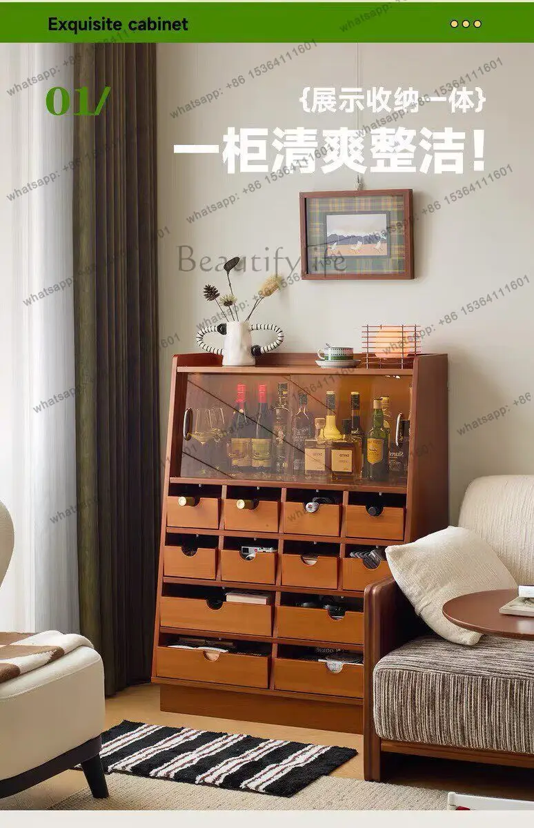 FG living room medieval solid wood tea and dining side cabinet integrated storage storage display cabinet