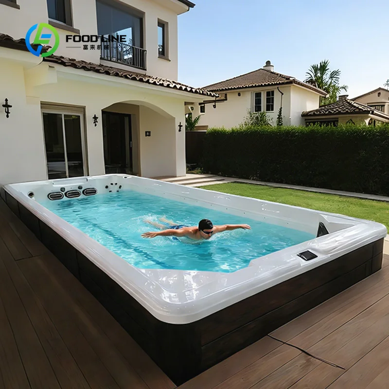 Backyard Inground Swim Spa Pool Custom Luxury Underground Endless Pool Equipped with LED Lighting & Stainless Steel Ladder