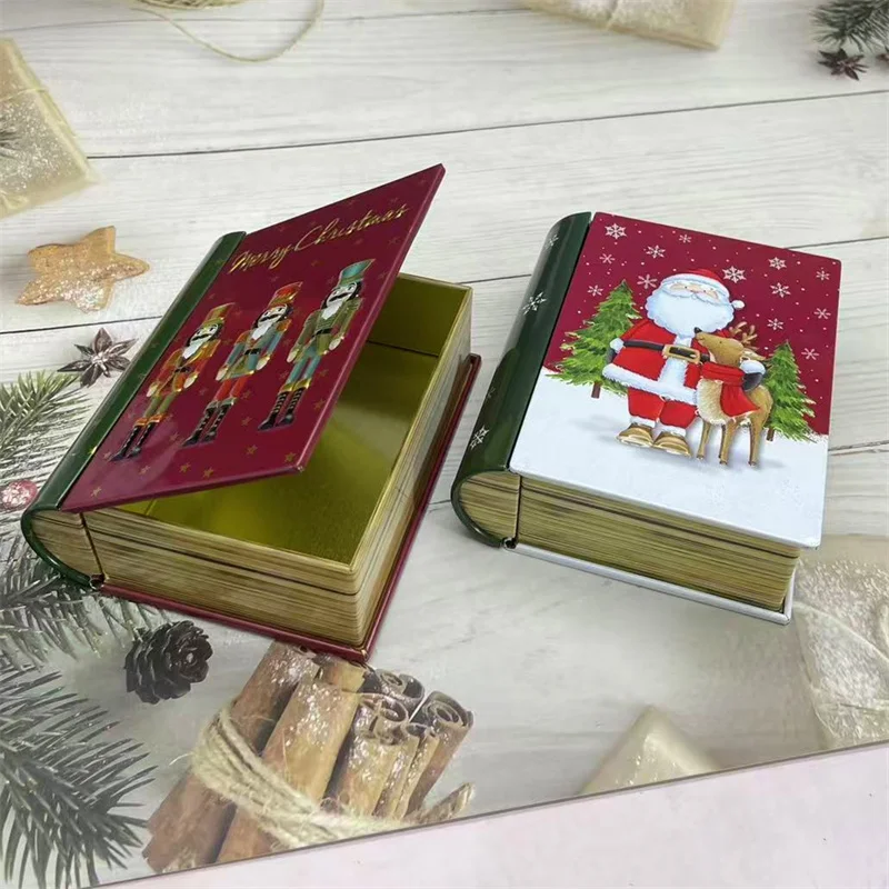 Random 1Pc Book Shaped Tin Box Christmas Gift Box Greeting Card/Christmas Jewelry Storage Box Decorations Party Favors - view 6