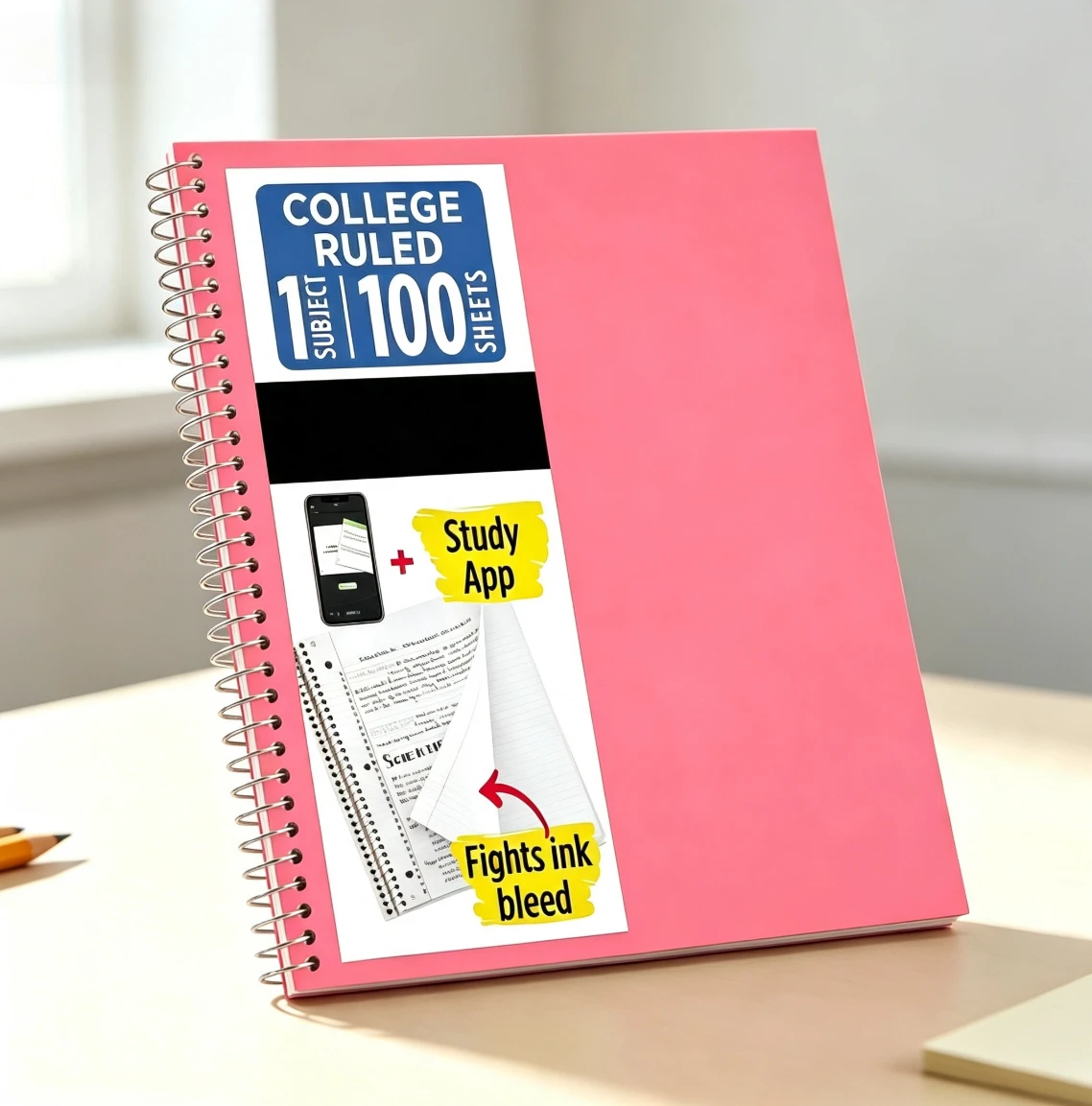 Prom Pink 1 Subject College Ruled Notebook 8.5x11 Inch, 100 Pages Spiral Notebook, Back To School Must-Have Student Journal Notebook