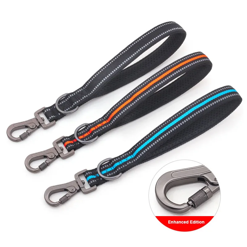 30cm 45cm Dog Rope Short Dog Lead Nylon Reflective Big Dog Training Leash With Zinc Alloy Lock Lockable 360 Degree Rotation