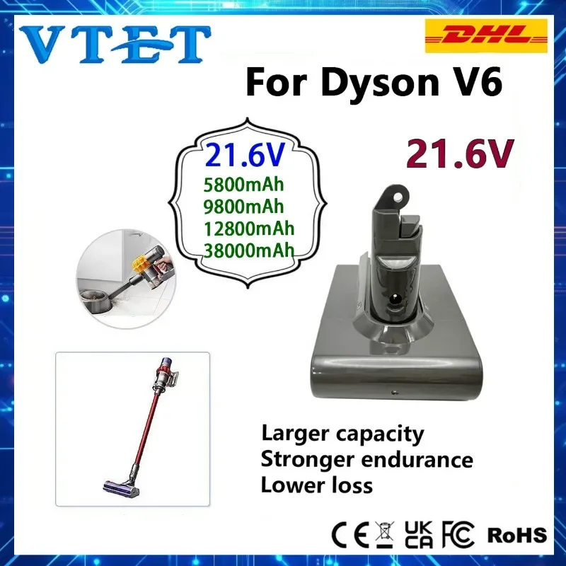 

ForDyson V6 Vacuum Cleaner and Sweeper Battery 21.6V 5800-38000mAh Lithium Ion Rechargeable, Long Battery Life, Safe and Durable