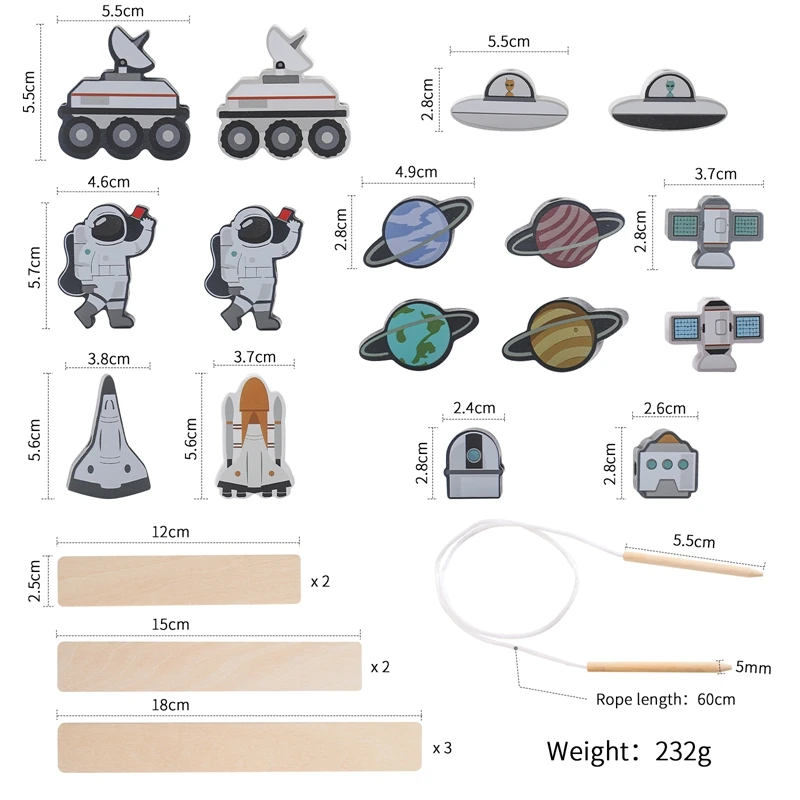 어린이 몬테소리 장난감 나무 우주 비행사 밸런스 블록 보드 게임, 교육 밸런스 능력 쌓기 빌딩 블록 구성