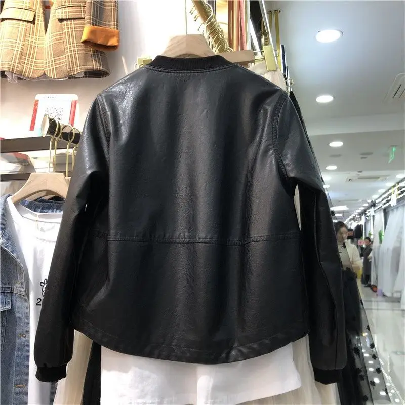 Women Faux Leather Jacket Black Casual Loose Motorcycle Biker Leather Coat Female Punk Streetwear Spring Autumn Jackets Q366