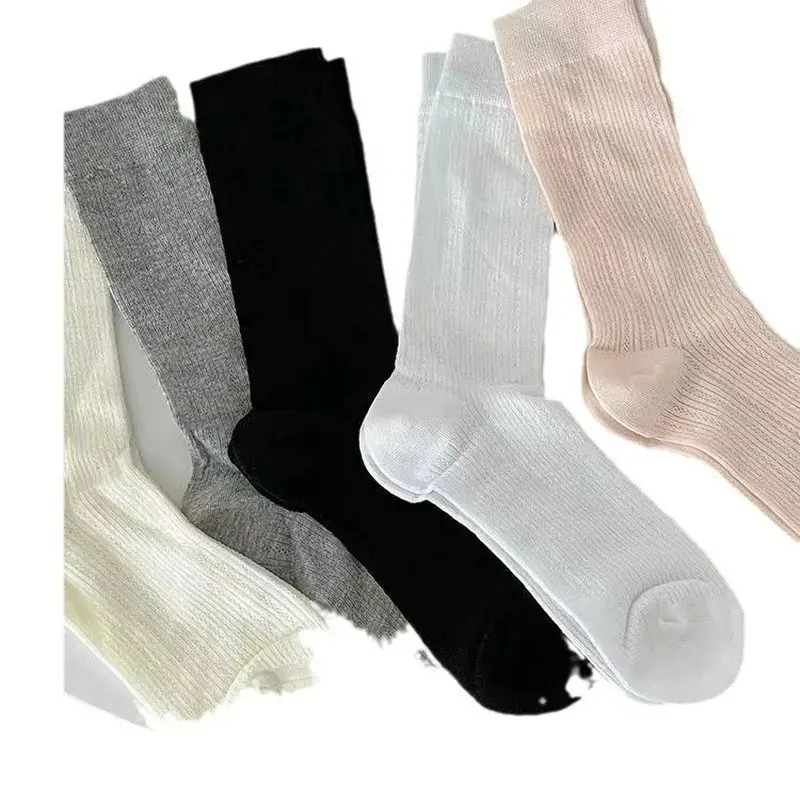 Chaussettes Empilées en Coton Blanc pour Femme, Tube Moyen Désossé, en Maille Respirante, Style Printemps et Automne, Été, 5/10 Paires