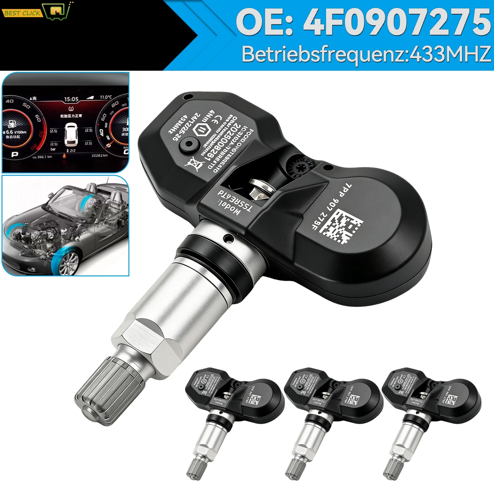 

7PP907275F 4F0907275 TPMS Sensor For Audi A4 A6 A8 Q7 VW Touareg Bentley Continental GT Replacement