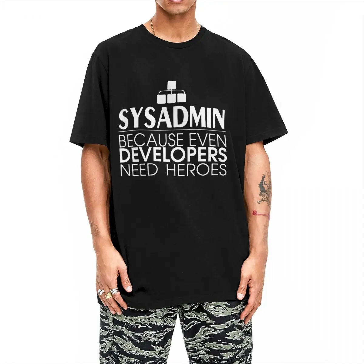 Sysadmin Developers Heroes T-Shirt Men Linux Sysadmin Unix Debian Clothing Ubuntu Administrator Cotton Tees Crewneck T Shirt