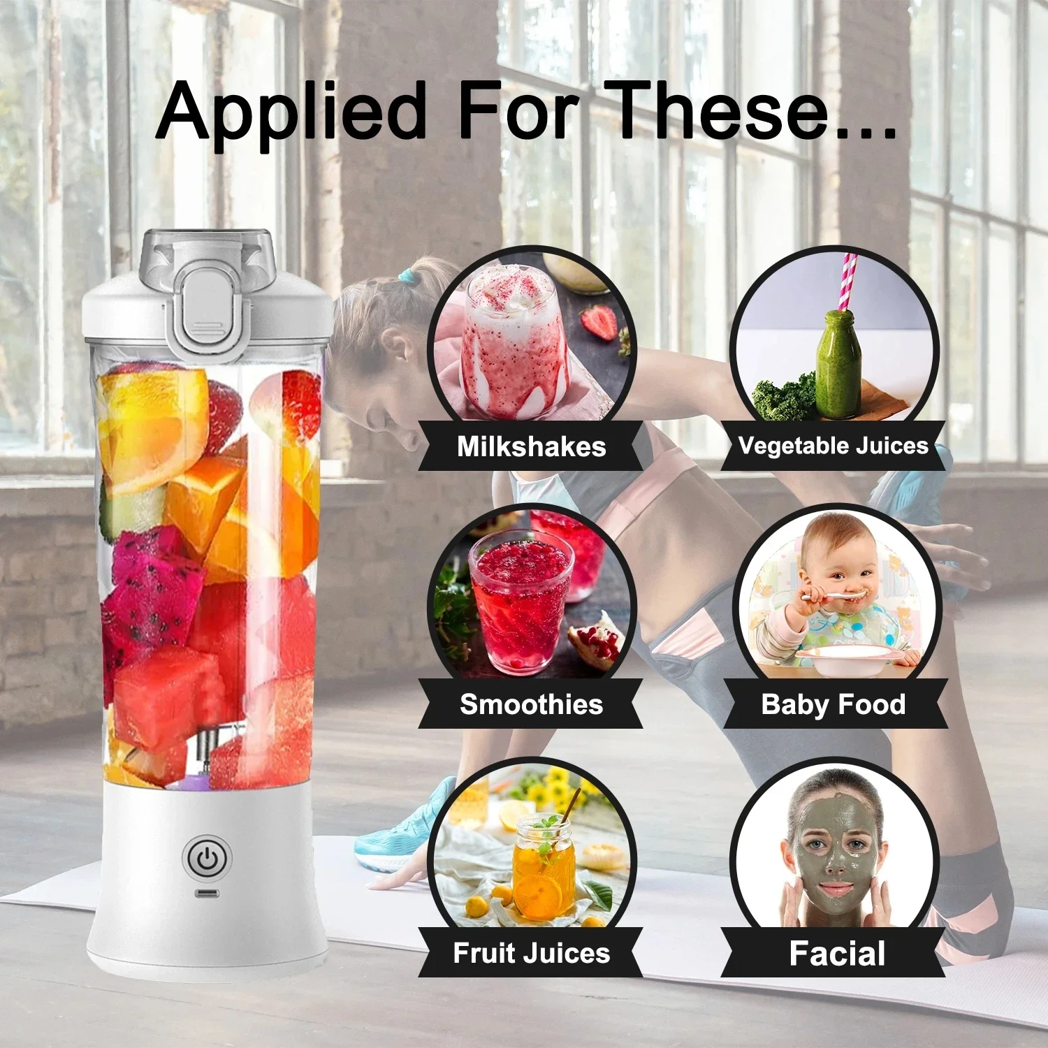 New Portable Blender 600ML Electric Juicer Fruit Mixers 4000mAh USB Rechargeable Smoothie Mini Blender Personal Juicer colorf