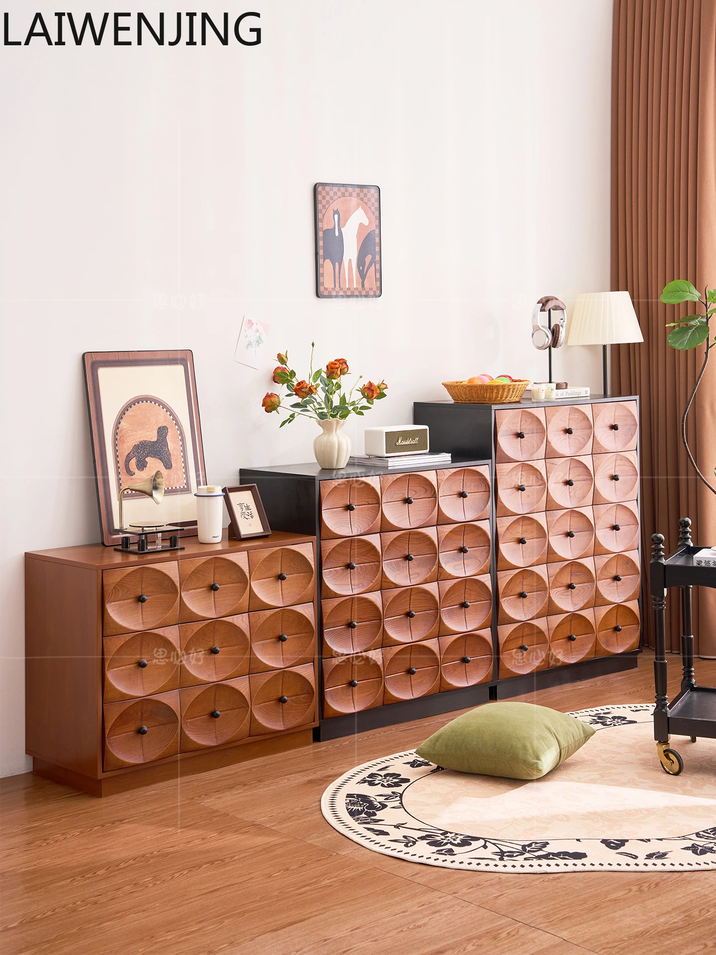 

MJY medieval ash wood solid wood three four five bucket living room retro storage locker