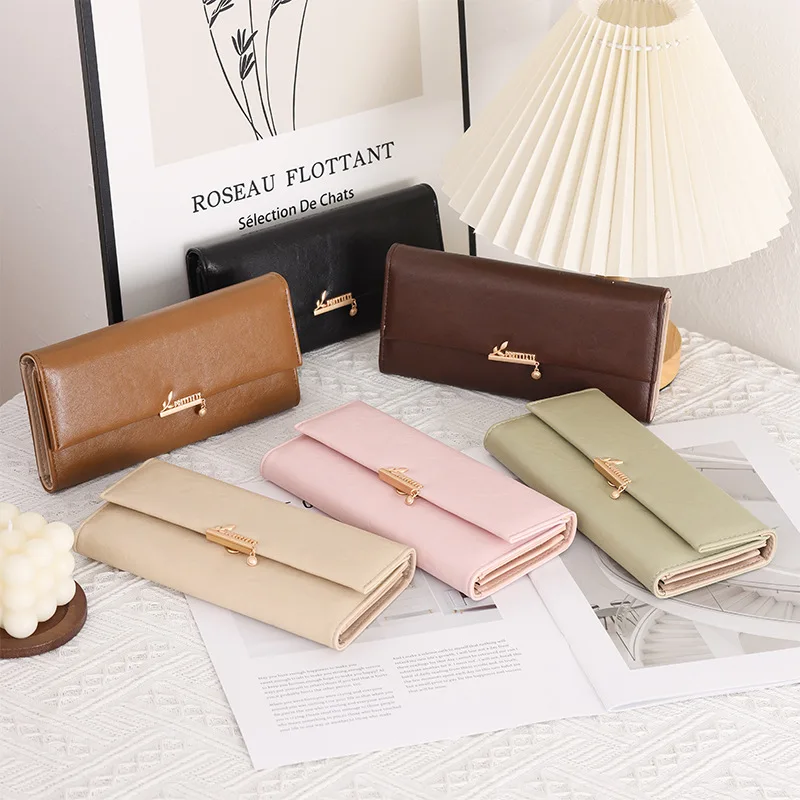 

Женский кошелек из искусственной кожи с длинной пряжкой, тройной, с несколькими отделениями, большой вместительный, многофункциональный дорожный кошелек для хранения