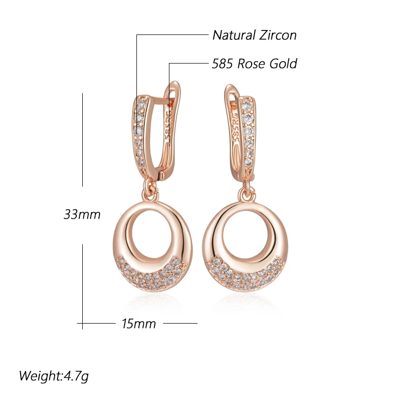 Kienl Hot Full Shiny Natural Zircon Big Drop Earring for Women 585 Rose Gold Color Unique Round Crystal Daily Vintage Jewelry
