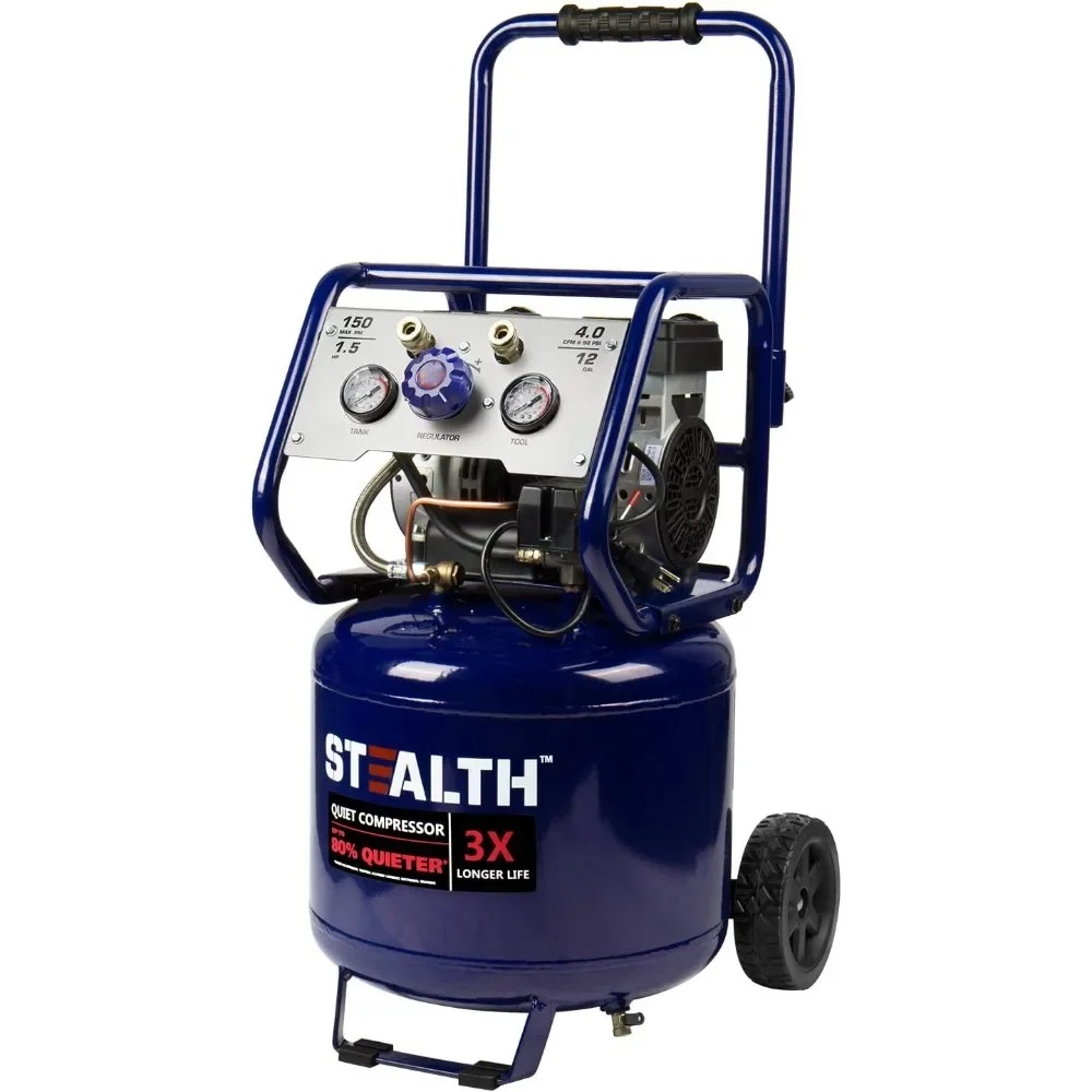 

12 Gallon Ultra Quiet Air Compressor 1.5 HP Oil-Free Peak 150 PSI 68 Decibel Air Compressor Portable Electric Air Compressor