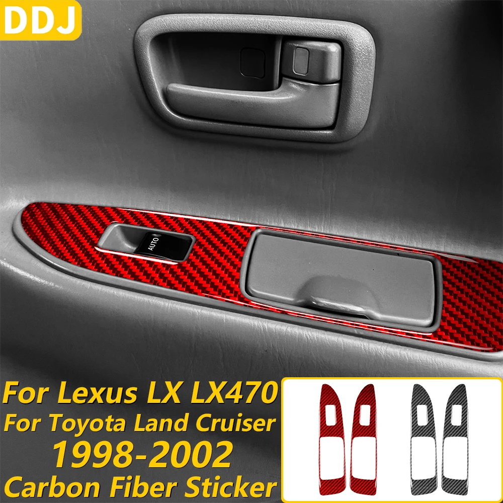 For Lexus LX470 For Toyota Land Cruiser 1998-2002 Red Carbon Fiber Rear Door Window Lift Panel Cover Car Accessories Sticker