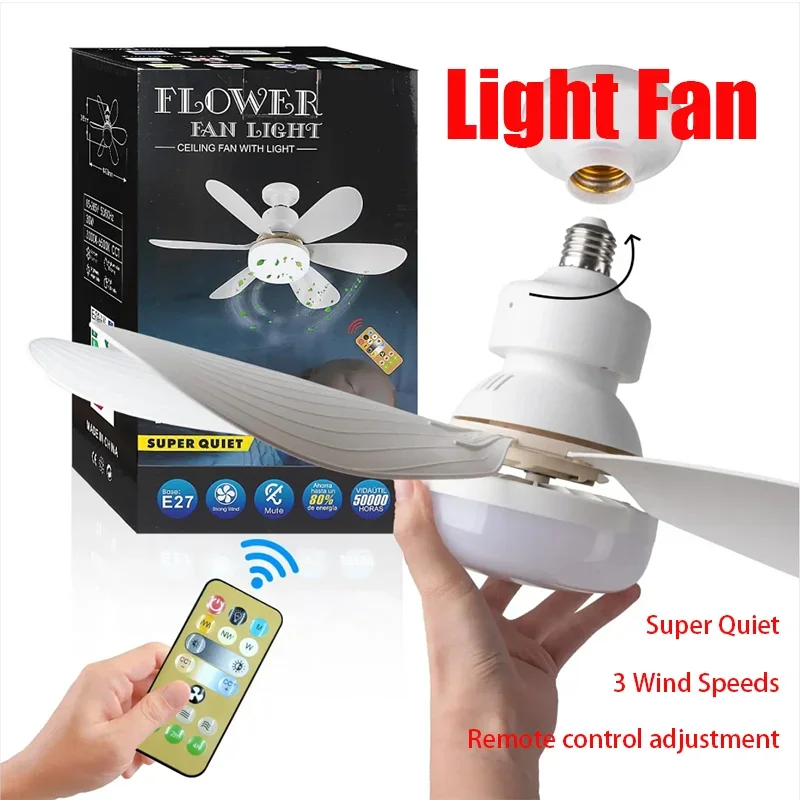 LED 30W ceiling fan light E27 with remote control for dimming, suitable for living room, study, household use, 85-265V bulb