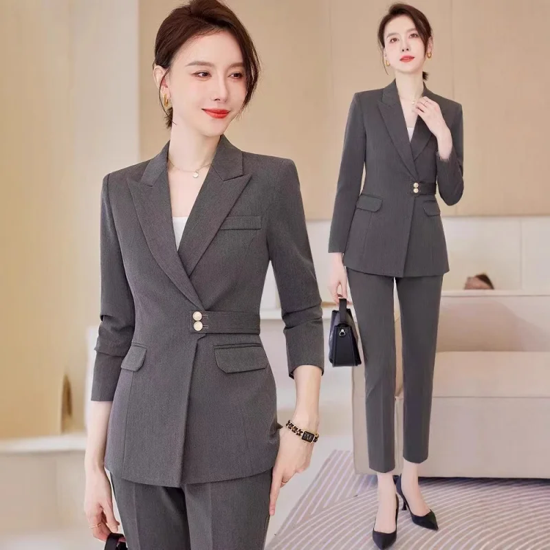

Женский деловой костюм для весны и осени, профессиональная одежда, элегантный стиль «богиня», приталенный крой, высококачественная офисная форма
