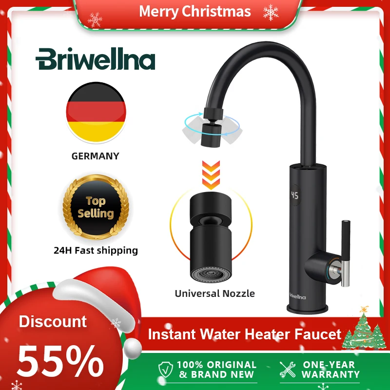 Briwellna New Instant Hot Water Heating Faucet With Universal Nozzle 220V Electric Faucet Hot and Cold Dual Use Hot Water Tap