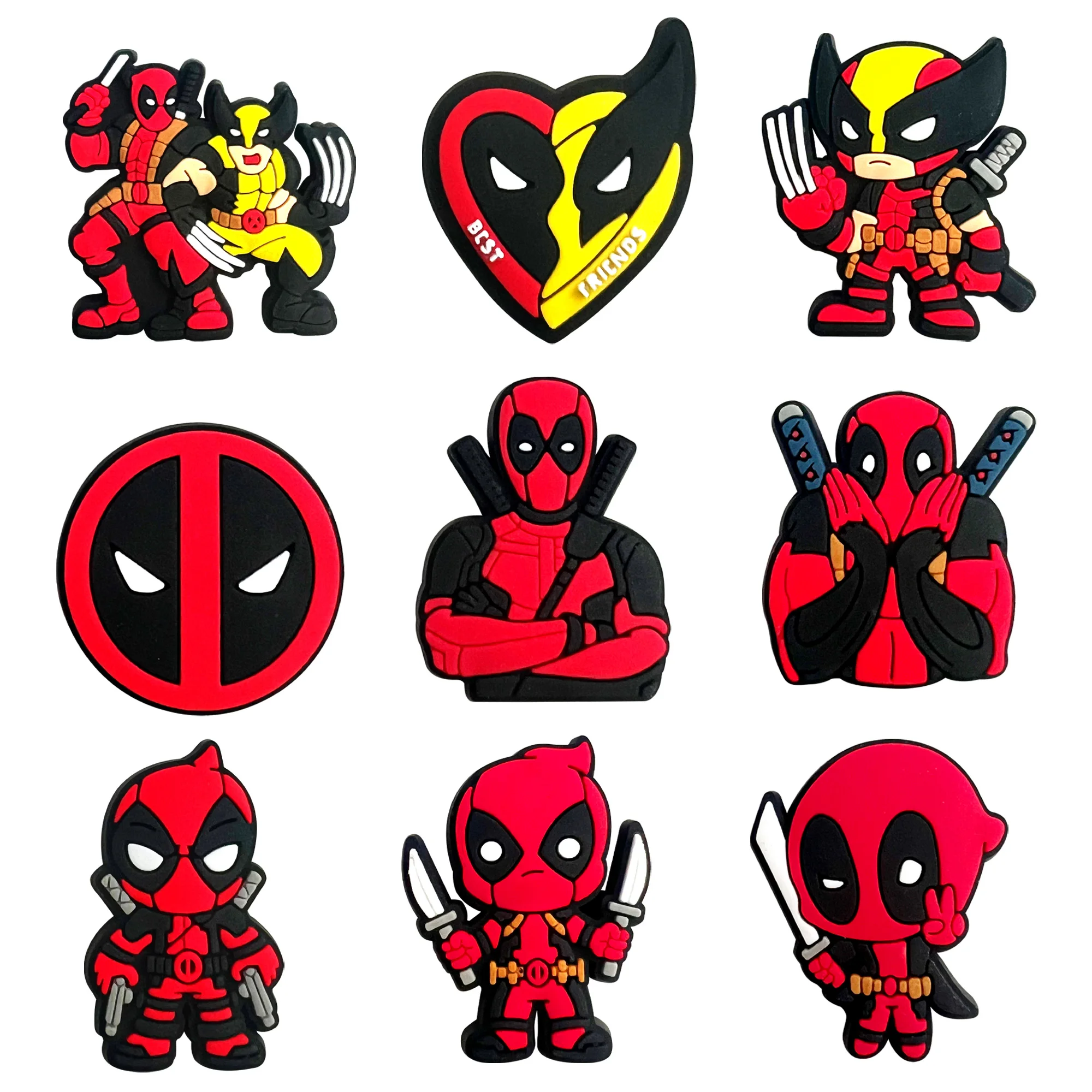 9Pcs/Set Deadpool Shoe Charms Cartoon Series Shoes Decoration Accessorie Buckle DIY Clogs Sandal Wristband Kids Gifts