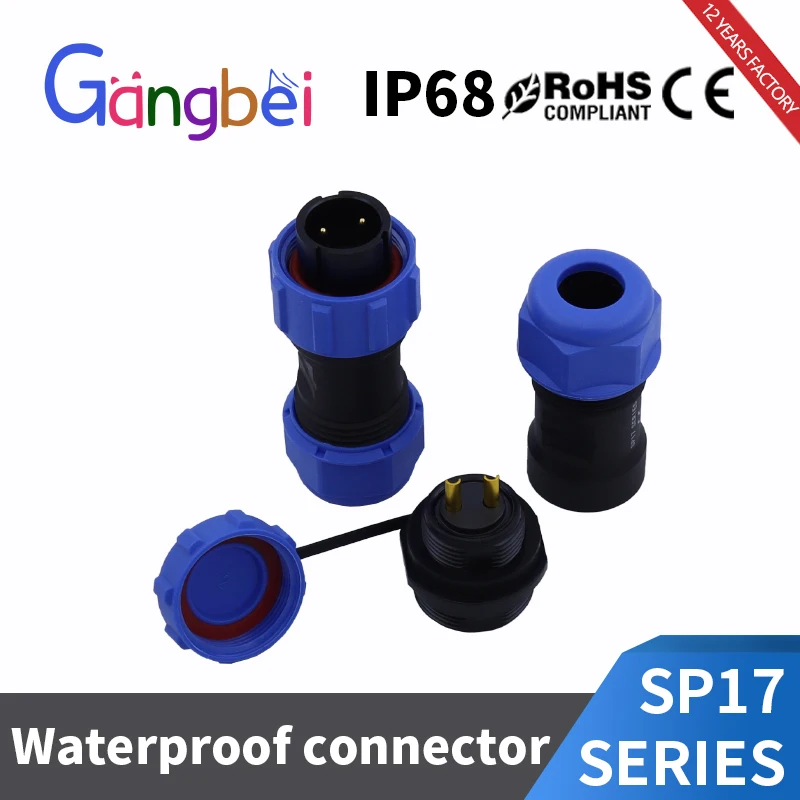 Gangbei Waterproof connector SP17 SP16 IP68 cable connector plug & socket Male and Female 2, 3, 4, 5, 7, 9, 10 Pin Docking