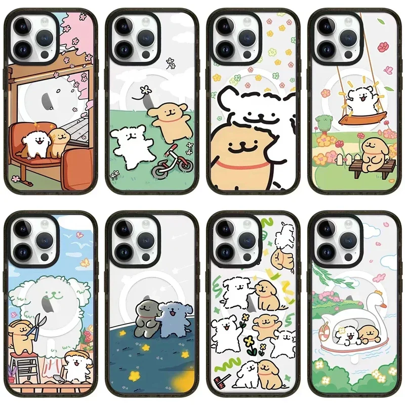 

MagSafe Acrylic Cute Dog Engraved Letters Phone Case Cover for iPhone 11 12 13 14 15 16 Pro Max Case with MagSafe