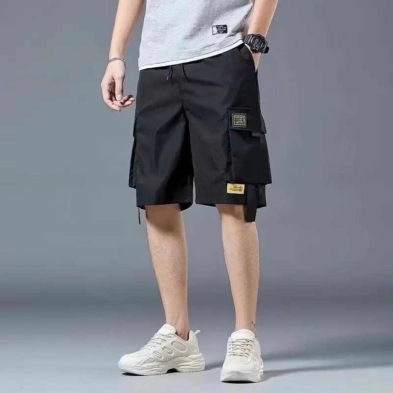 Men's Korean Style Cargo Shorts Summer Lightweight Cooling Fabric Versatile Sports Casual Loose Fit Large Size Knee-Length
