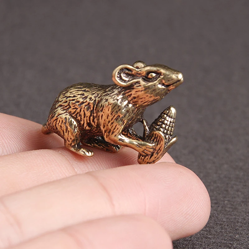 Brass Animal Mice Love Rice Figurines Car Key Chain Pendants Jewelry DIY Keyring Hanging Accessories Cute Rat Keychain Gifts