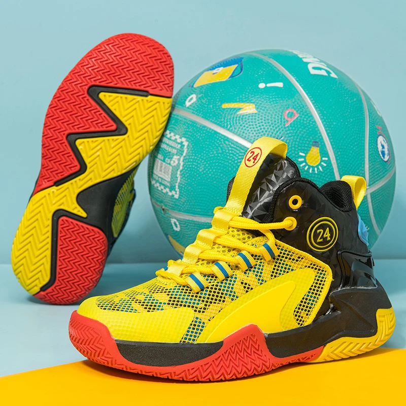 

A pair of children's four-season high-top mesh basketball shoes, comfortable sneakers, sizes 31-40，CT-8088