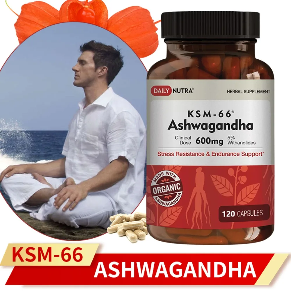 KSM-66 Ashwagandha 600mg Organic Root Extract - High Potency Supplement | Supports Relaxation, Focus, Energy, & Muscle Growth