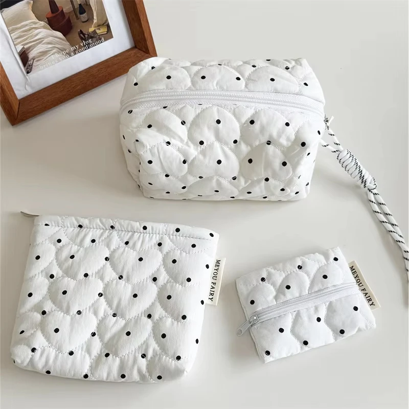 Girl Small Large Lipstick Brush Cosmetic Pouch Case Quilted Dot Makeup Bag for WomenPortable Mini Wallet Coin Purse Bags