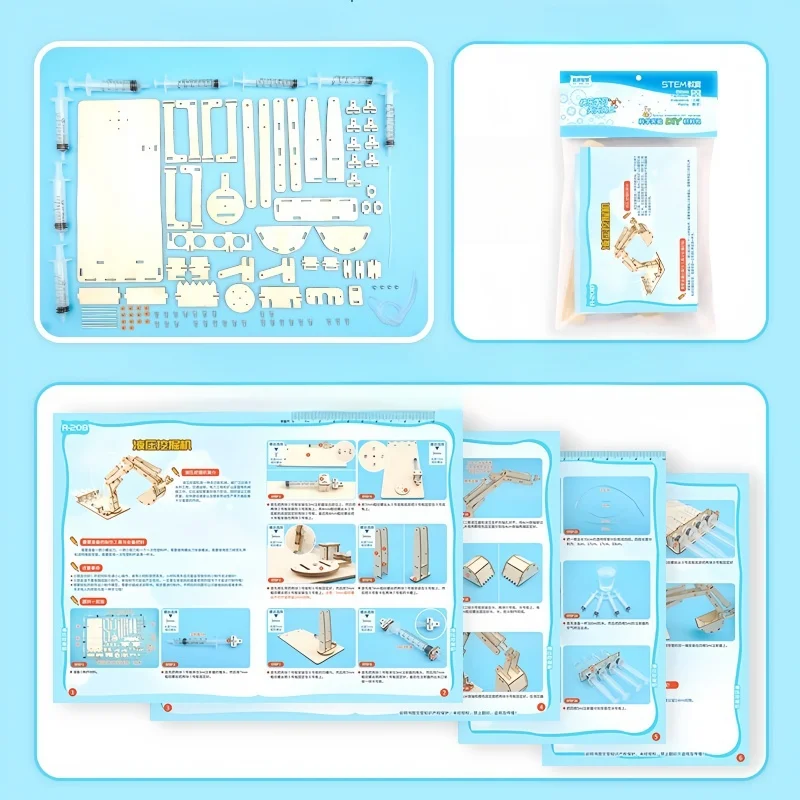 DIY Hydraulic Excavator Model STEM Kit for Kids - Physics Experimental Tool Educational Science Puzzle Toys School Supply