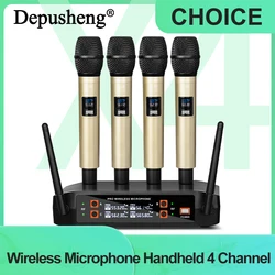 Wireless Microphone Golden Handheld 4 Channel UHF Fixed Frequency Dynamic Microphone For Karaoke Wedding Party Band