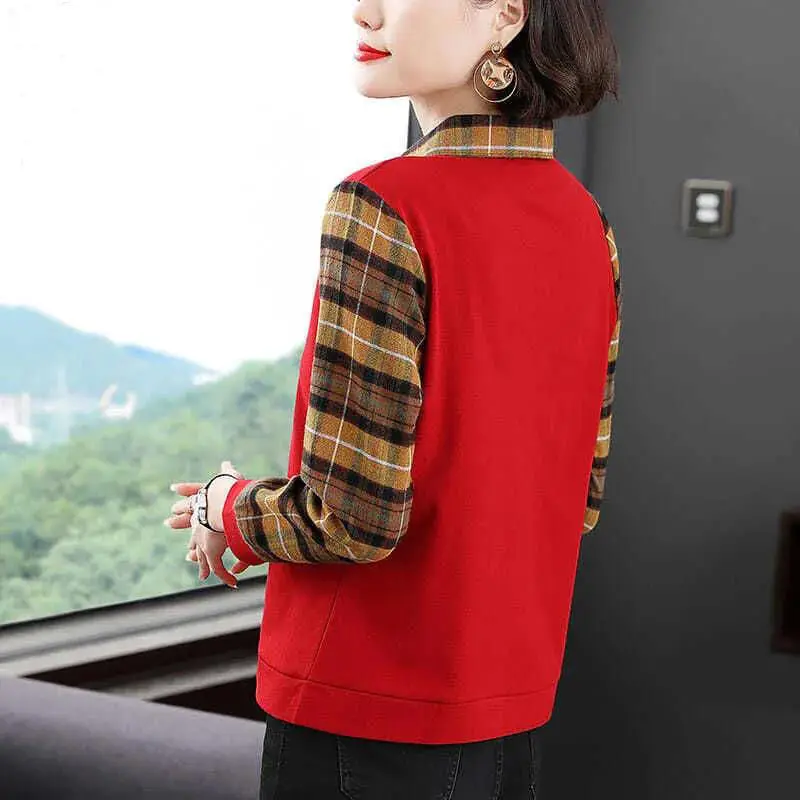 Autumn Winter Fashion patchwork fake two pieces Ladies All-match Plaid Turn-down Collar Long sleeve Polo Shirts women clothing