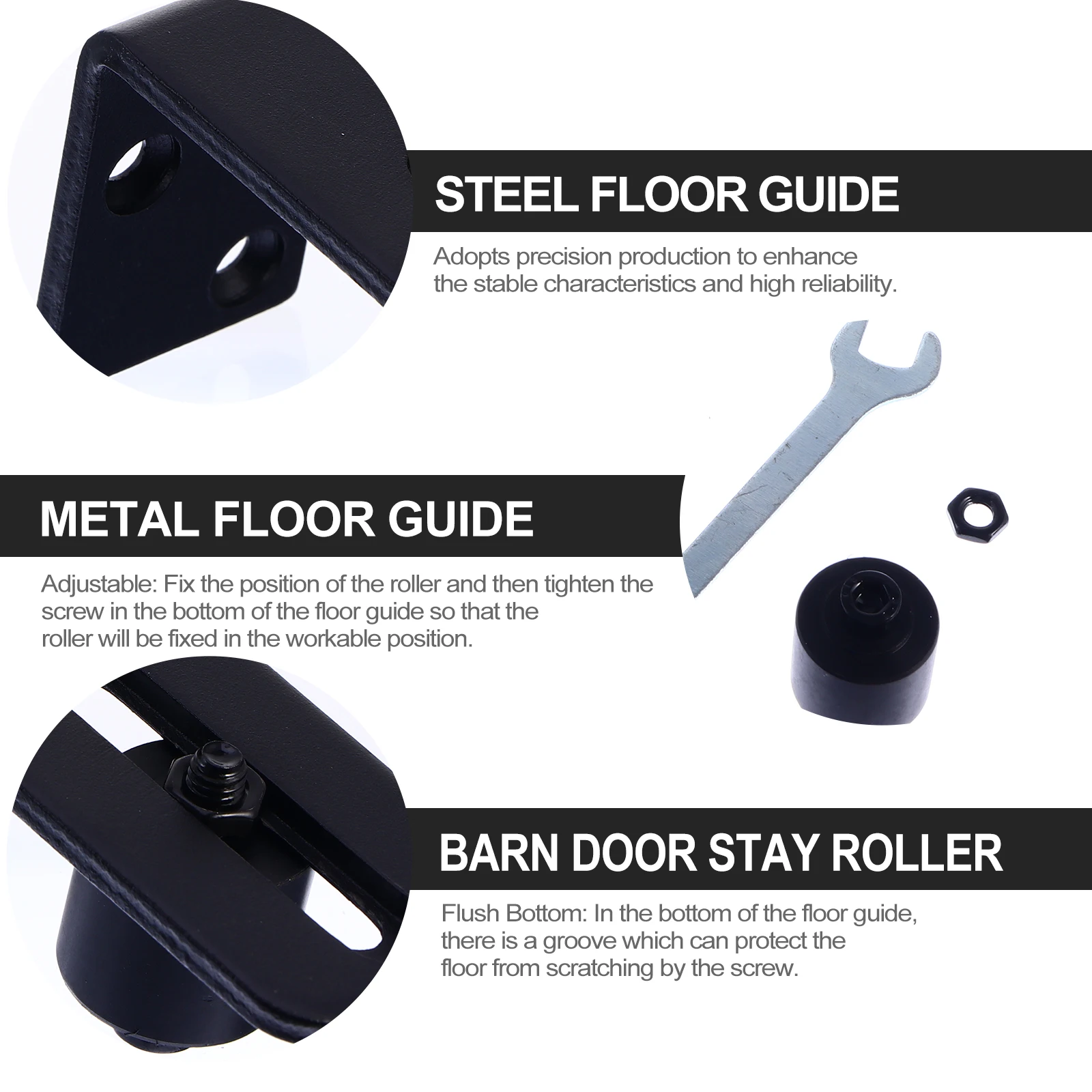

2Pcs Adjustable Steel Floor Guide Barn Door Stay Roller Wall Mount Hardware