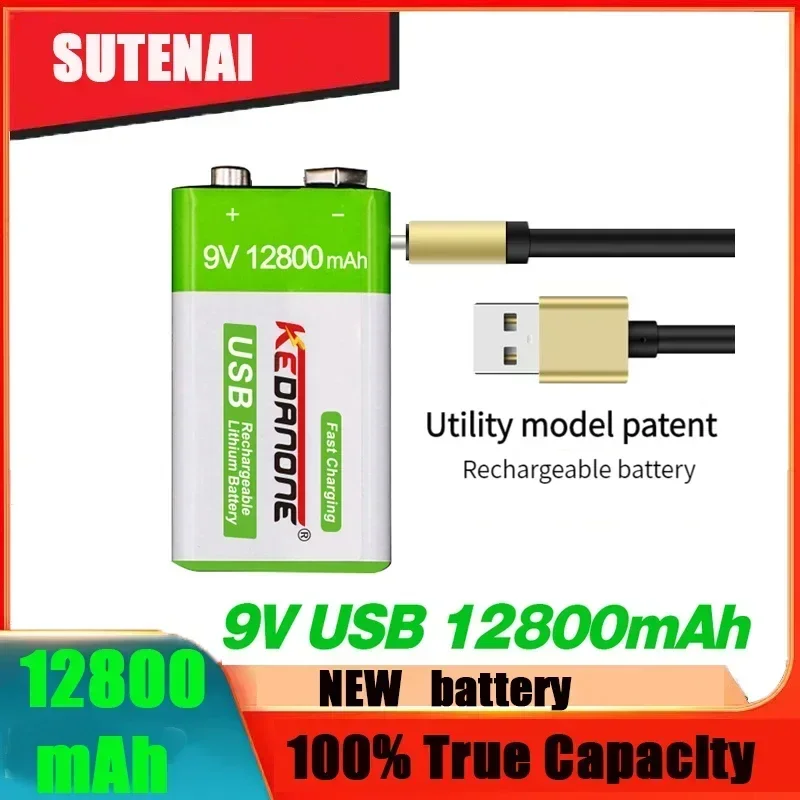 

9V Rechargeable Battery 12800mAh 6F22 Micro USB 9v Li-ion Lithium Batteries for Multimeter Microphone Toy Remote Control KTV