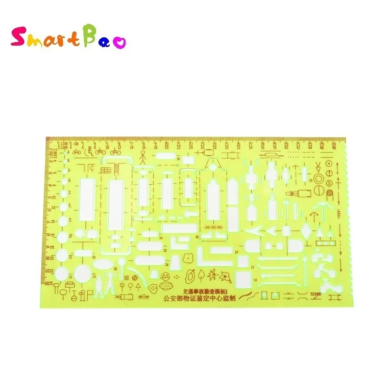 Traffic Accident Survey Ruler Template Multi-Function Drawing Stencil Transparent Measuring Tool for Scene Investigation Mapping