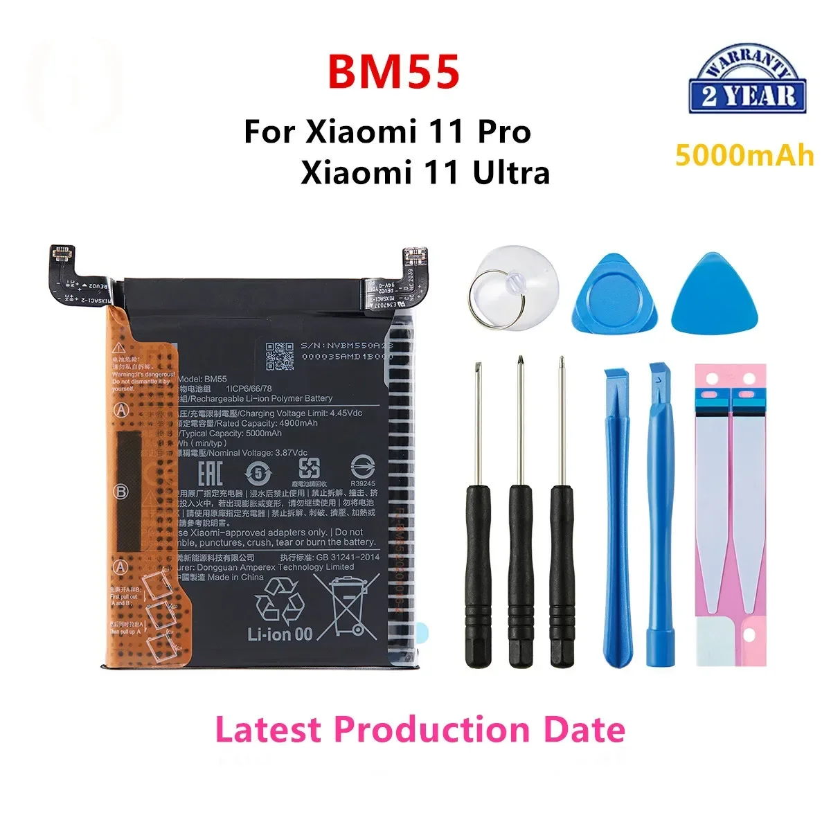 

100% Orginal BM55 5000mAh Battery For Xiaomi Mi 11 pro 11pro 11 Ultra BM55 Phone Replacement Batteries+Tools