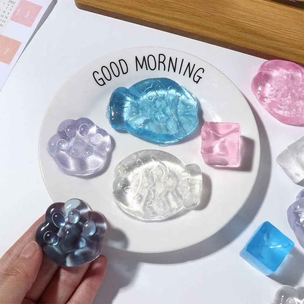 Kawaii Fidget  Fish Transparent Hand Pinching Cat Paw Mini Mochi Ice Pressure Ball  Mini Mochi Ice Block Squeeze